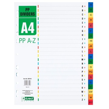 PRZEKŁADKI ALFABETYCZN SEGREGATORA PP A4 A-Z 20szt