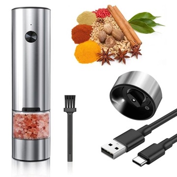 ЭЛЕКТРИЧЕСКАЯ USB-МЕЛЬНИЦА ДЛЯ СОЛЬ И ПЕРЦА КУХНЯ СО СВЕТОДИОДОМ