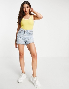 Боди потертого желтого цвета с белой отделкой S (36)