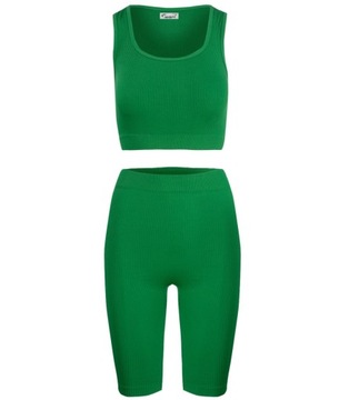 Sportowy zestaw legginsy +top szerokie ramiączka MISSY (Zielony) 4XL/5XL