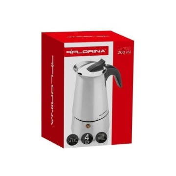 КОФЕВАРКА LUNGO ESPRESSO 4 ЧАШКИ СТАЛЬНАЯ ИНДУКЦИЯ FLORINA