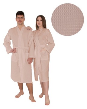 Lekki beżowy szlafrok Waffle rozmiar L Tuva Home 5 Rozmiarów GOFER UNISEX
