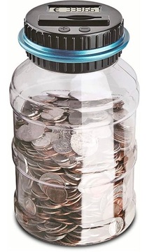 SKARBONKA PLASTIKOWY SŁOIK LICZNIK PIENIĘDZY ELEKTRONICZNY W WALUCIE EURO