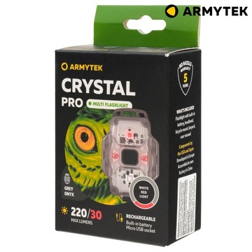 ARMYTEK CRYSTAL PRO Фонарик Налобный фонарь Велосипедный фонарь СТОП Акселерометр Серый