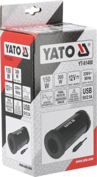 АВТОМОБИЛЬНЫЙ ИНВЕРТОР YATO, НАПРЯЖЕНИЕ ПОСТОЯННОГО ТОКА, 12 В/230 В, 150 Вт, ИСТОЧНИК ПИТАНИЯ