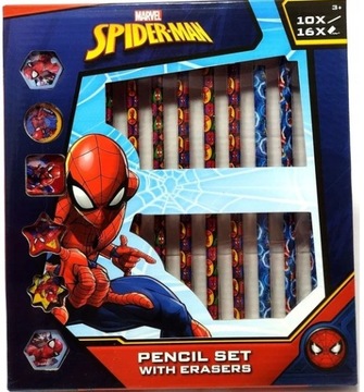 SPIDERMAN zestaw kolorowych ołówków z gumkami