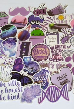 NAKLEJKI STICKER MIX FIOLETOWY NA LAPTOP 50 szt