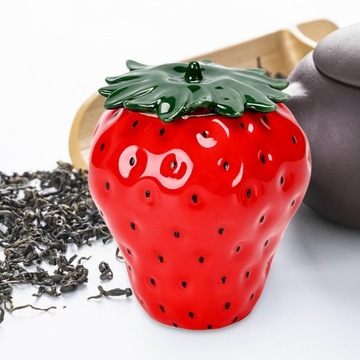 Ceramiczny, szczelny pojemnik do przechowywania w kształcie truskawki, przenośny, czerwony
