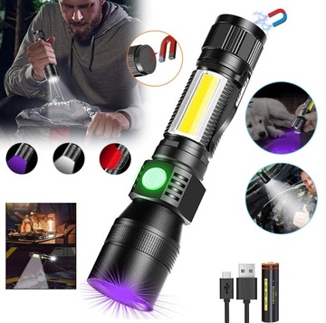 PRZENOŚNA UV LATARKA LED, 7 TRYBÓW, 3 W 1 LATARKA LED, NA KEMPING, WĘDRÓWKI