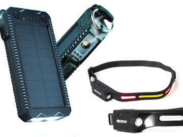 INDUKCYJNA LATARKA CZOŁOWA POWERBANK SOLARNY 2xUSB