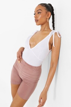 EE97 BIAŁE BODY PRĄŻKOWANE WIĄZANIA BOOHOO 42
