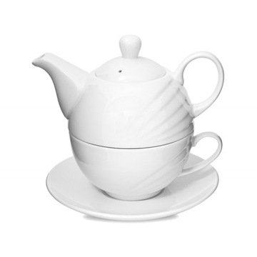 DZBANEK Z FILIŻANKĄ TALERZYK BIAŁY PORCELANA 320ml BELLA FIORE