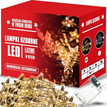 LAMPKI CHOINKOWE ŚWIĄTECZNE LED ŚWIATEŁKA NA BATERIE DRUCIK BIAŁE CIEPŁE 3M