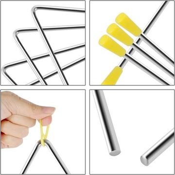 4x TRÓJKĄT INSTRUMENT MUZYCZNY zestaw trójkąty + pałeczki, stalowy metalowy