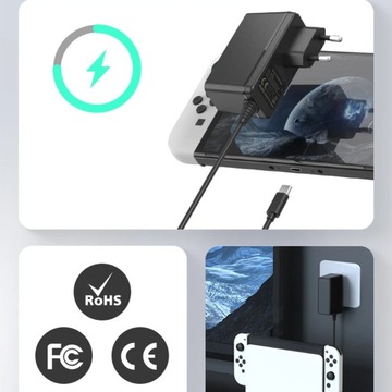 NINTENDO SWITCH OLED ŁADOWARKA AC/DC Adapter Przewód zasilający typu USB-C