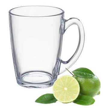 Kubek szklany gładki stożkowaty szklanka z uchem OSLO 330 ml woda napoje