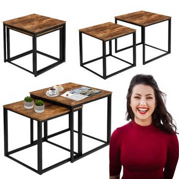 ZESTAW ELEGANCKICH Stolików kawowych Praven 50 x 50 x 50,5cm dąb postarzany