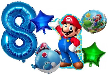 ZESTAW 6 SZTUK BALON FOLIOWY CYFRA 8 OSIEM SUPER MARIO BROS ÓSME URODZINY