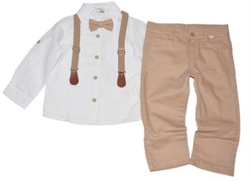 Onno Kids elegancki komplet 92 2 latka 4części spodnie koszula mucha szelki