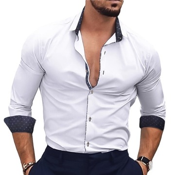 Koszula Męska Bawełniana Taliowana Slimfit Elegancka Kontrastowe Dodatki