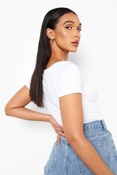 BOOHOO BIAŁE BODY Z KRÓTKIM RĘKAWEM CASUAL 36 1YIE