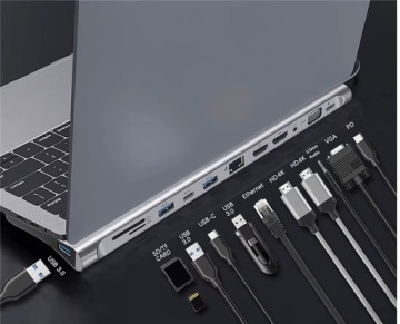 DOCKING STATION HUB ADAPTER USB-C 12in1 RJ45 2x HDMI 4K ETHERNET VGA USB 3.0