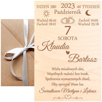 PAMIĄTKA ŚLUBNA KARTKA Z KALENDARZA PREZENT NA ŚLUB WESELE DLA MŁODYCH