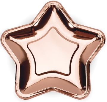 Talerzyki papierowe Jednorazowe Rose Gold Gwiazdki - 18 cm, 6 sztuk