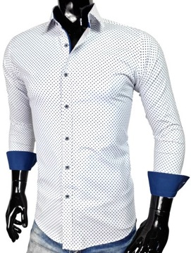 Koszula męska biała delikatny wzór slim fit EN586 dodatek elastanu r. XXL