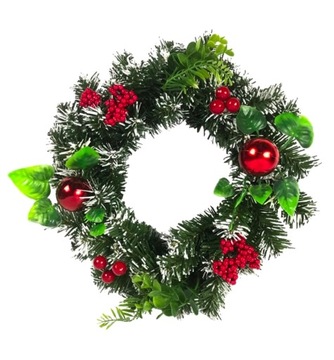 WIENIEC ŚWIĄTECZNY Z OZDOBAMI CZERWONY STROIK 30 cm MAŁA GIRLANDA