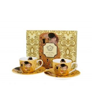 FILIŻANKI ZE SPODKIEM ESPRESSO DUO KLIMT POCAŁUNEK KISS ECRU 90 ML X 2 SZT