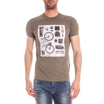 Męska Koszulka T-Shirt Armani Jeans Zielona Khaki Rower C6H01 R. M Oryginal