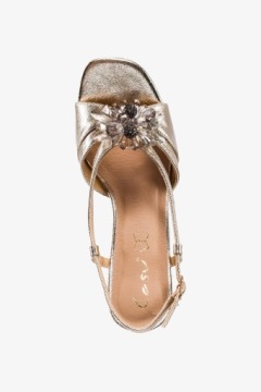 САНДАЛИИ ЖЕНСКИЕ, ДЕКОРАТИВНЫЕ КРИСТАЛЛЫ, КАТУШОК, БЛОК, КОЖАНАЯ Стелька, размер 38