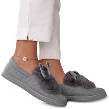 Kapcie Buty Domowe Trampki z Futerkiem i Uszami 39