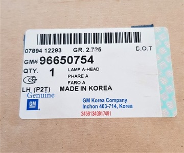 CHEVROLET ORIGINÁLNÍ AVEO SVĚTLOMET LEVÝ 96650754