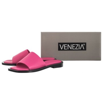 Buty Klapki Skórzane Damskie Venezia Fuksja 9808 350 Różowe