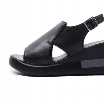 2024 damskie modne czarne sandały sportowe na grubej podeszwie