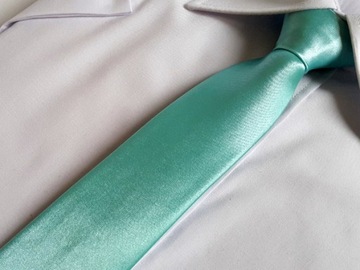 MIĘTOWY GŁADKI MODNY KRAWAT MĘSKI ŚLEDŹ