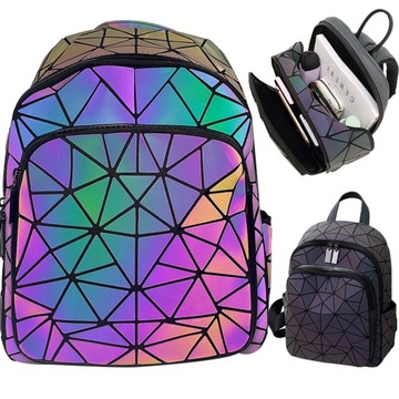 PLECAK MIEJSKI DAMSKI SZKOLNY MŁODZIEŻOWY ODBLASKOWY HOLO GEOMETRYCZNY FLUO
