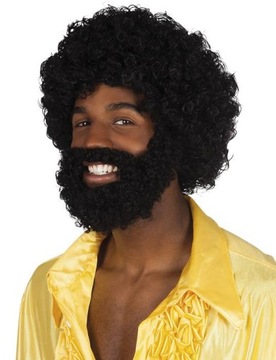 PERUKA MĘSKA CZARNA AFRO Z BRODĄ I WĄSMI RASTA