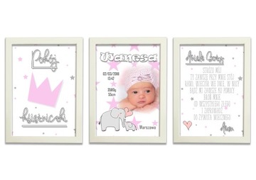 Комплект из 3 плакатов со свидетельствами о рождении формата А4 для детской комнаты.
