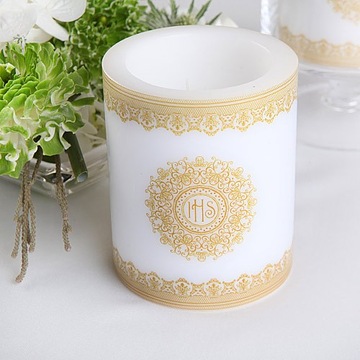 ŚWIECA/LAMPION zapachowa Komunia IHS 12cmx10cm