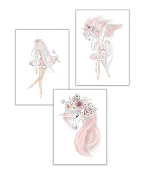 3 x plakat dla dziewczynki magiczny jednorożec a3