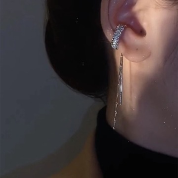 1 шт. серьги-манжеты с перекрестной цепочкой для женщин, длинные кисточки, стразы, пирсинг