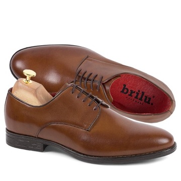 BRILU WIZYTOWE BUTY DERBY SKÓRZANE BRĄZOWE 40