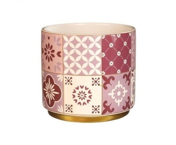CERAMICZNA OSŁONKA DONICZKA 13CM PATCHWORK RÓŻOWA