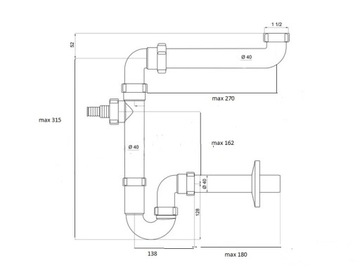 Компактный сифон для одинарной настенной мойки.