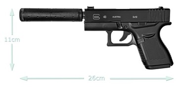 ПИСТОЛЕТ С МЕТАЛЛИЧЕСКОЙ ПРУЖИНОЙ С ГЛУШИТЕЛЕМ GLOCK 43 ГЛУШИТЕЛЬ 6 ММ ASG