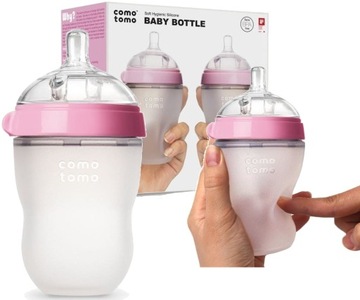 COMOTOMO - 2 antykolkowe butelki silikonowe MOM'S BREAST 250 ml Pink BABY