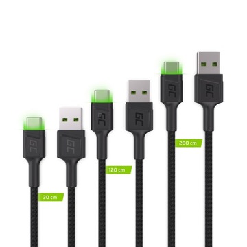 Green Cell Zestaw 3x Kabel GC Ray USB - USB-C 30cm
